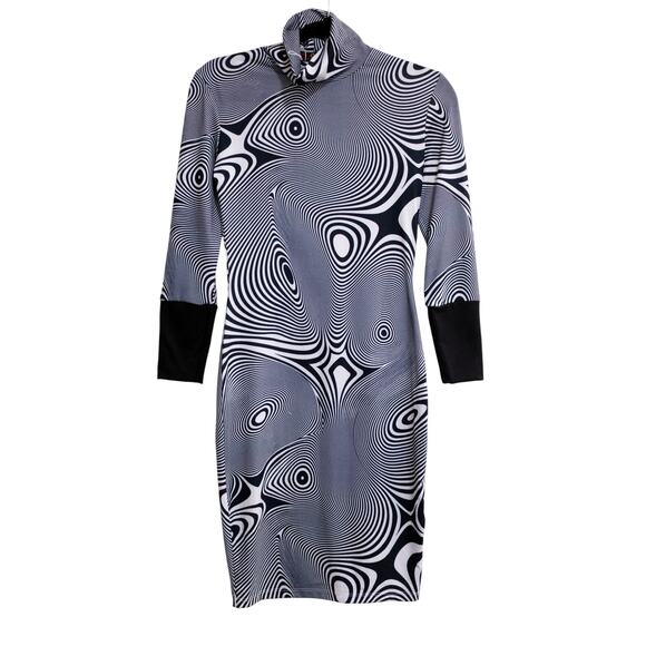Mondo Guerra Optic Print Bodycon Dress Black White Project Runway RARE SZ M - Picture 1 of 7